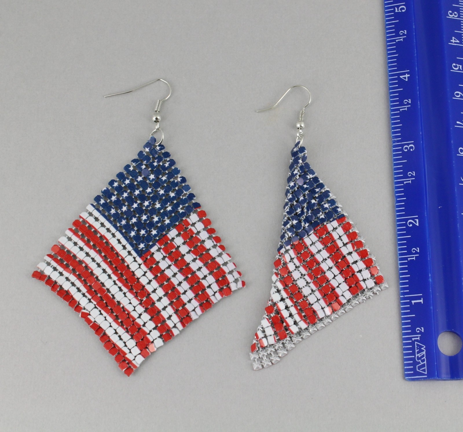 Patriotic earrings Red White Blue USA American Flag earrings 4th July metal mesh