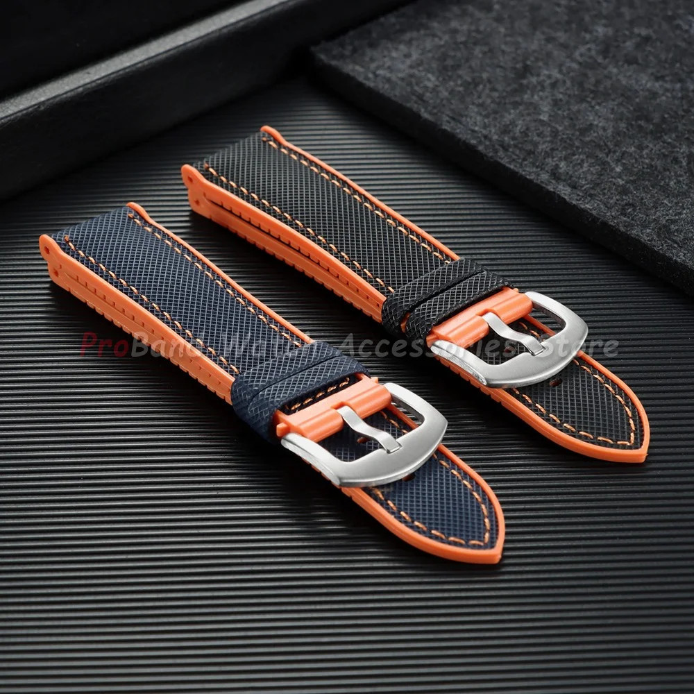 18/19/20/21/22/24mm Rubber Watch Strap Nylon Textured Silicone Bottom Watch Band