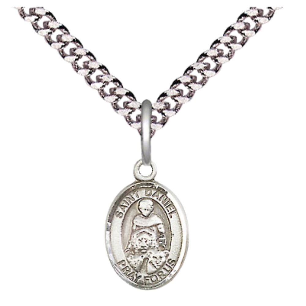 Small Sterling Silver Saint Daniel Medal Pendant 24″ Endless Chain Necklace