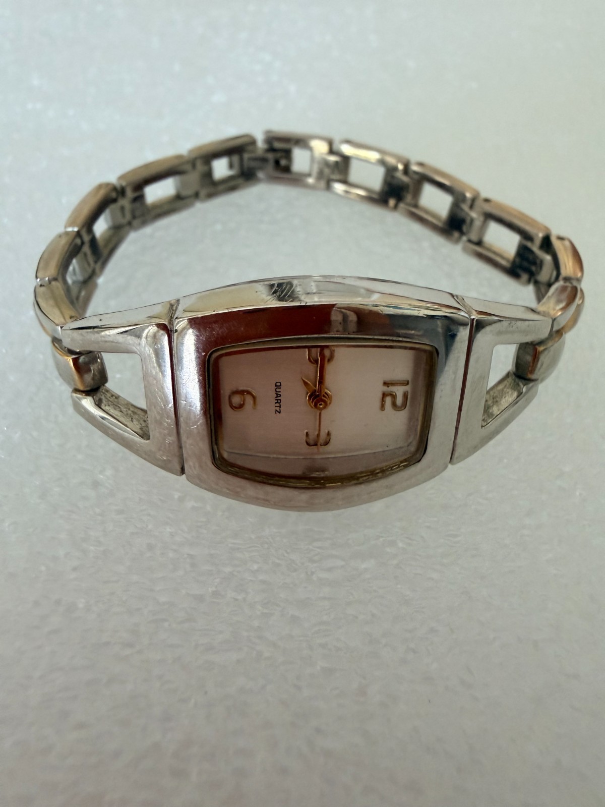 Vintage Silver Tone Open Link Bracelet Watch Gold Accent Japan Movt V377