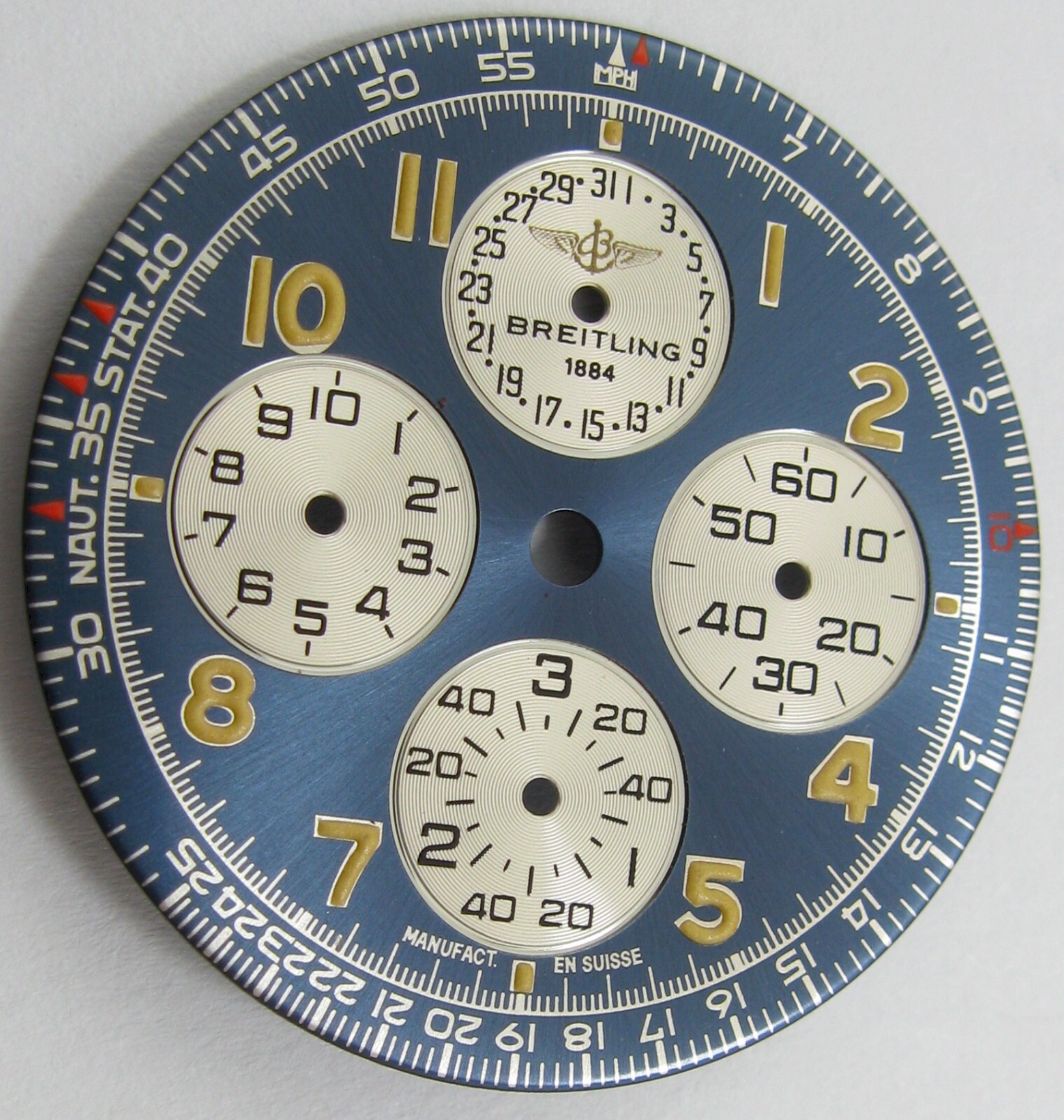 Dial Breitling 1884 chronograph / calendar blue & 4 white registers / Ø 29.3 mm