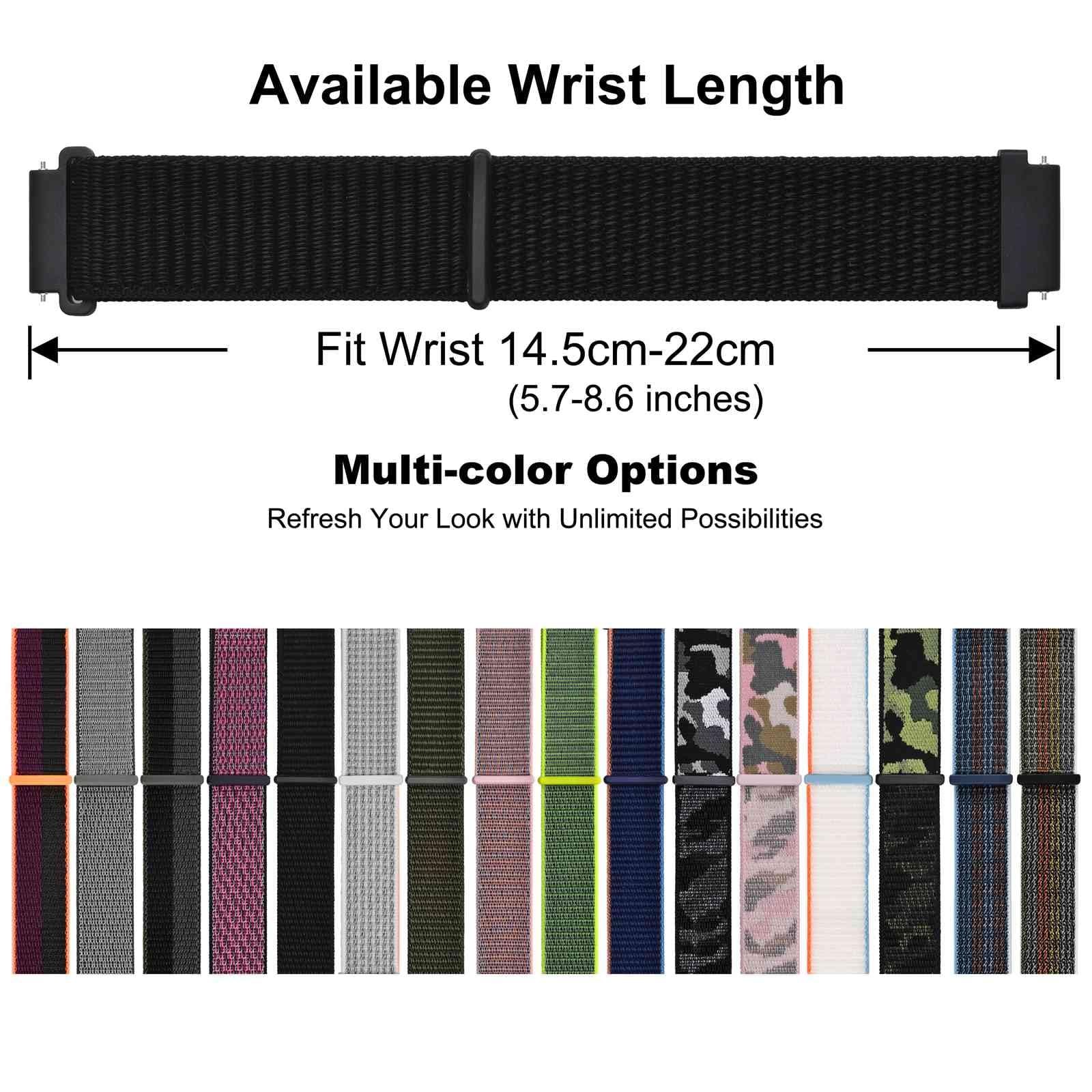 22mm Adjustable Nylon Watch Band, Quick Release Sport Loop Strap (Black)