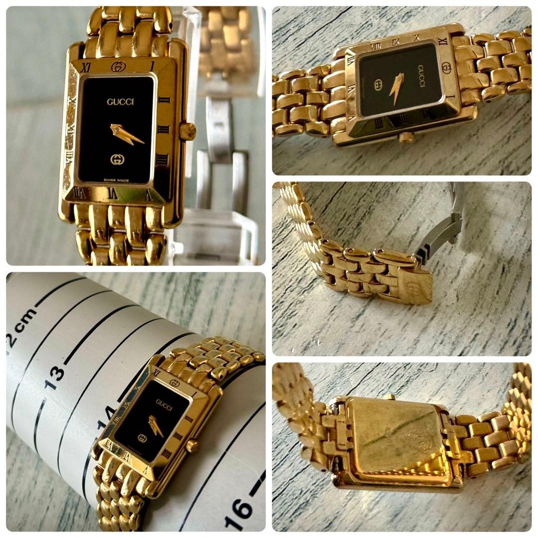 GUCCI 4200L Watch Black Gold Square Timepiece Genuine Authentic Vintage
