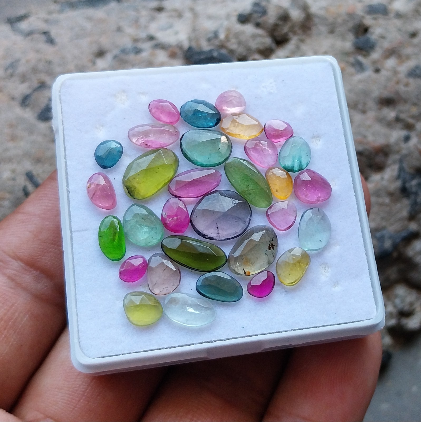 18 Ct 3.5×4.5 to 5×11 MM Natural Multi Color Tourmaline Rose Cut 31 Piece Lot