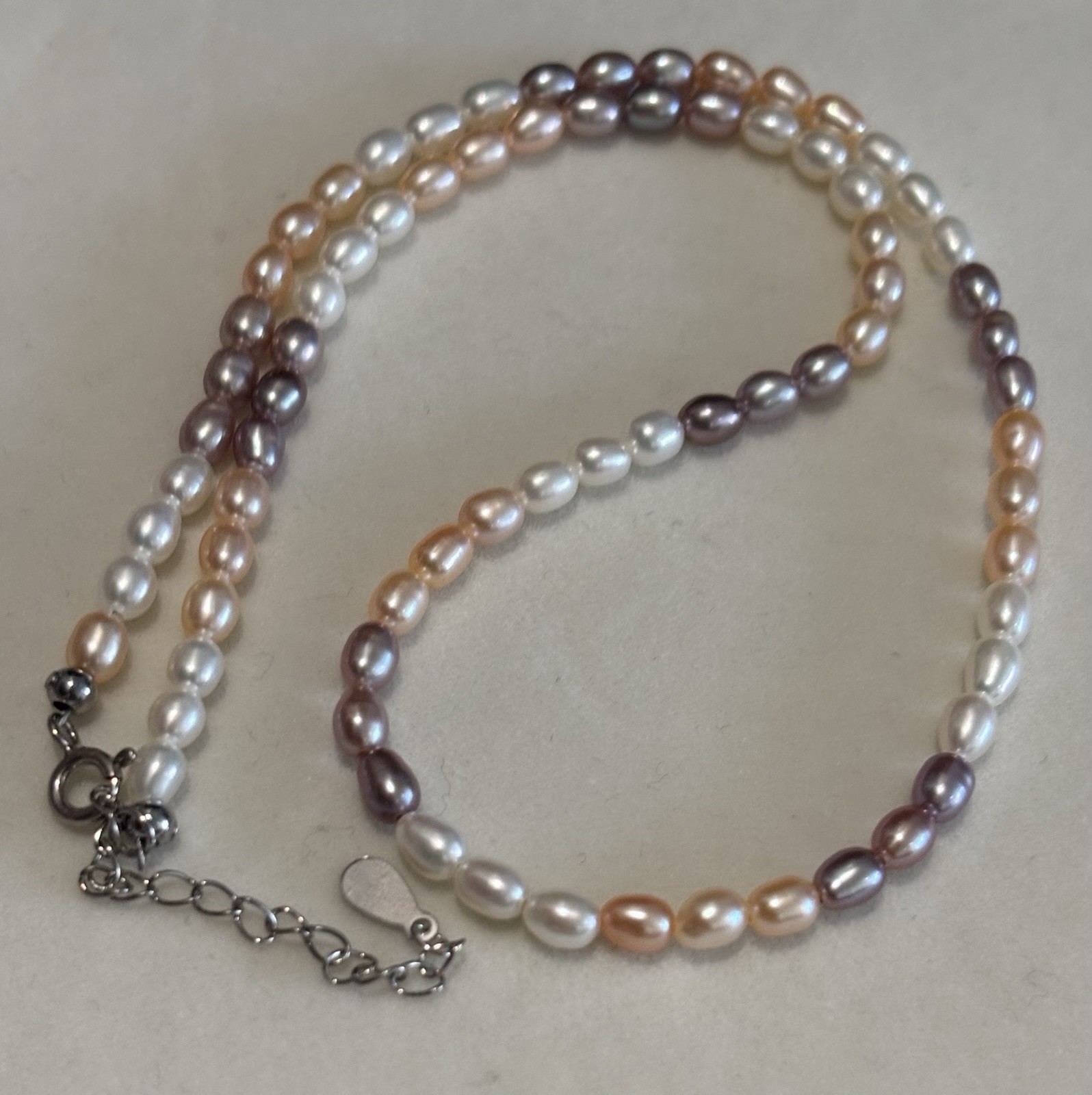 Multicolour Cultured Freshwater Rice Pearl Necklace | Cream Peach Lavender | #6