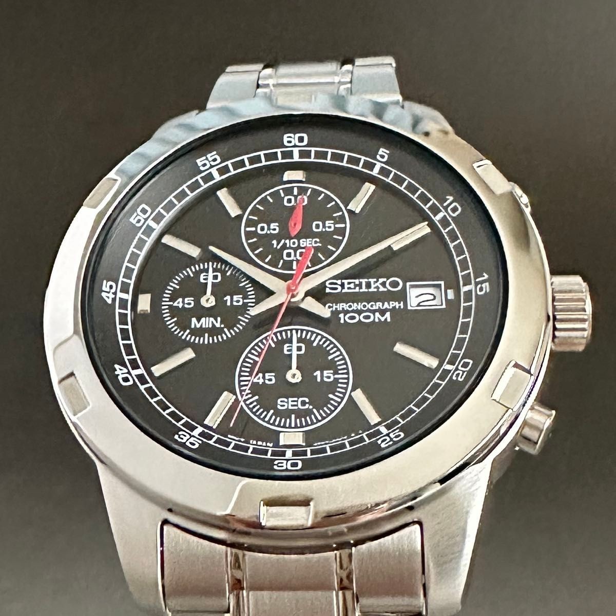 New SEIKO Men’s Watch Chronograph Overseas Model Black Dial Quartz Waterproof Bl