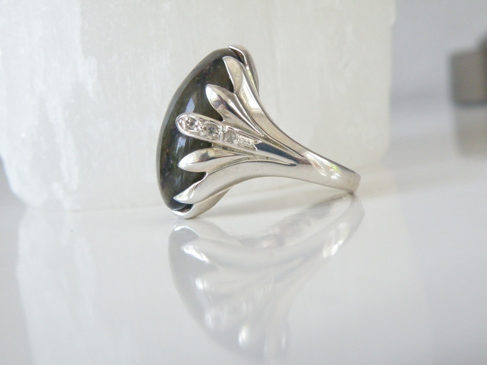Heavy Sterling Silver 925 Natural Labradorite Statement Ring Size 11