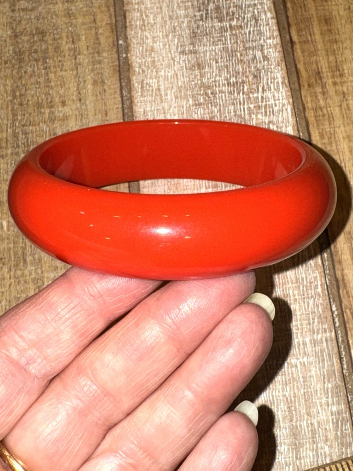 Vintage Blood Orange Lucite Plastic Bangle Bracelet Mid-Century Mod