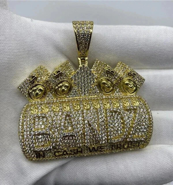 3.10Ct Round Cut Real Moissanite Custom Money Bag Pendant 14K Yellow Gold Plated