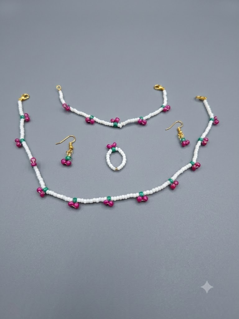 Handmade Cherry Beaded Necklace & Bracelet Set – Cute Aesthetic Gift for Her