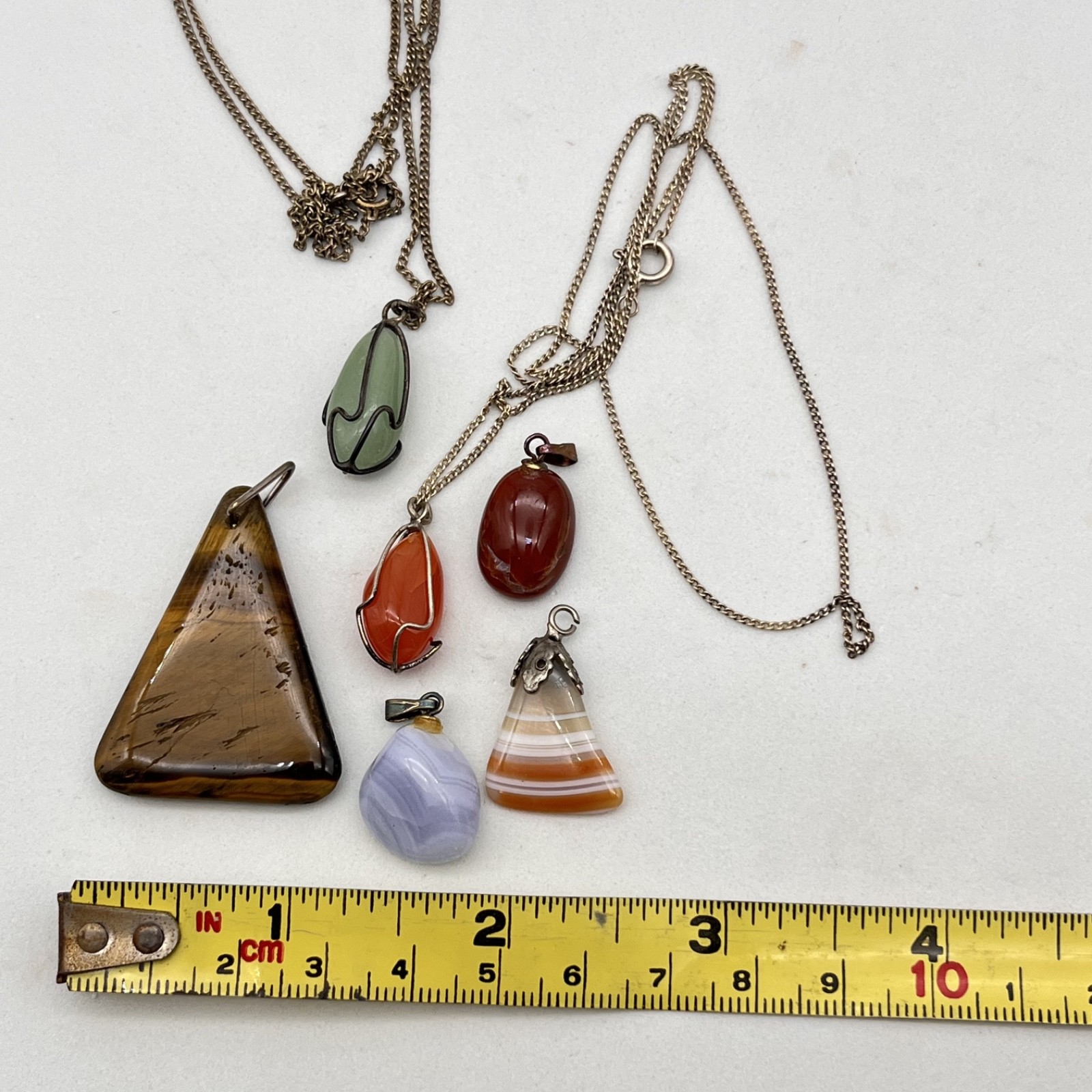 Genuine Stone Pendant Lot of 6 Mixed Gemstones 2 Chains