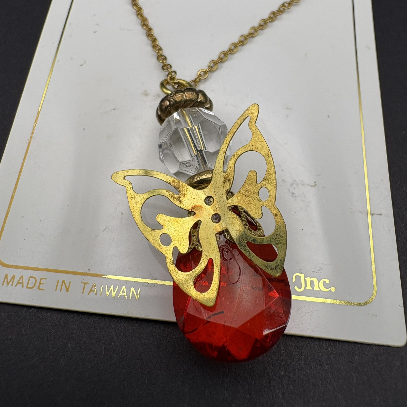 Roman Inc. July Birthstone Faux Ruby Pendant Necklace Gold Tone Angel Charm