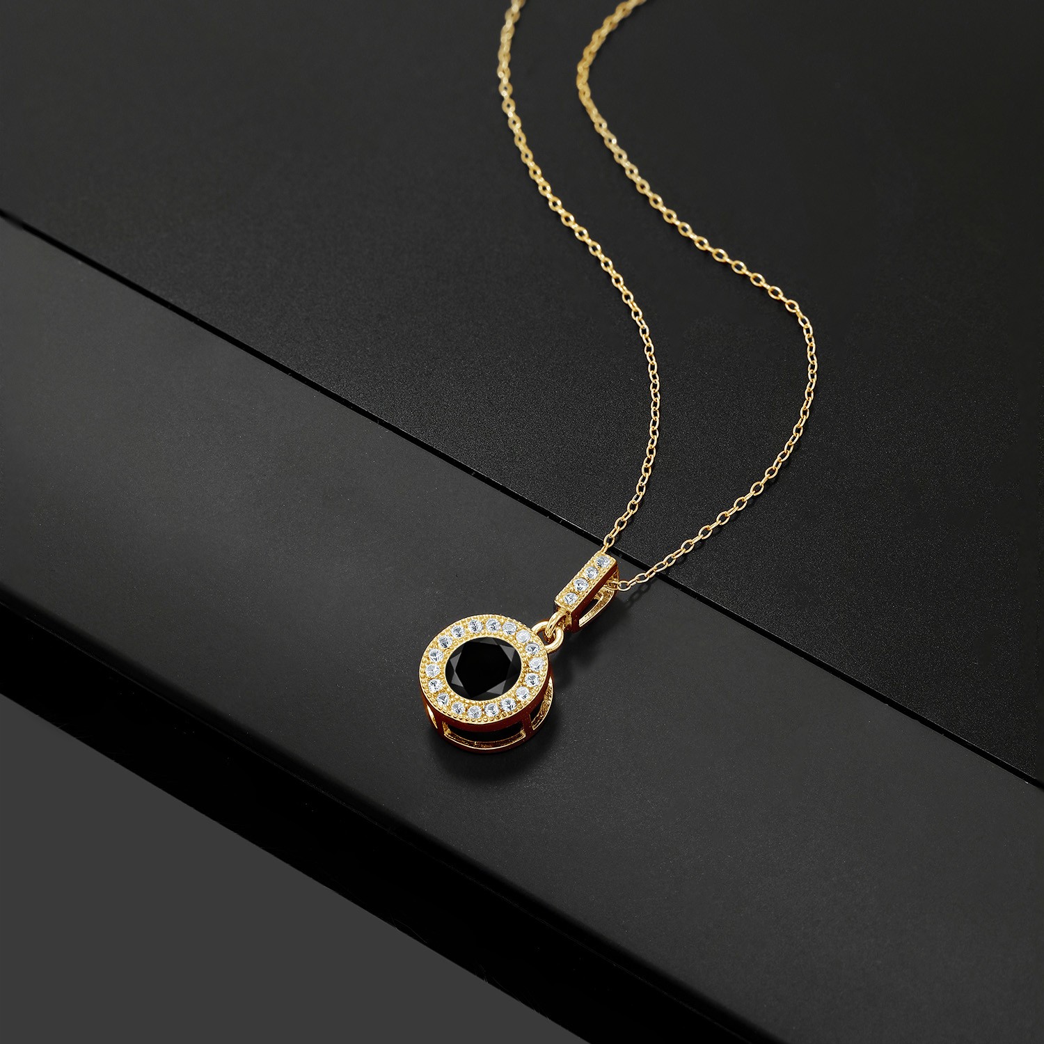1.24 Ct Black Diamond White Created Sapphire 18K Yellow Gold Plated Silver