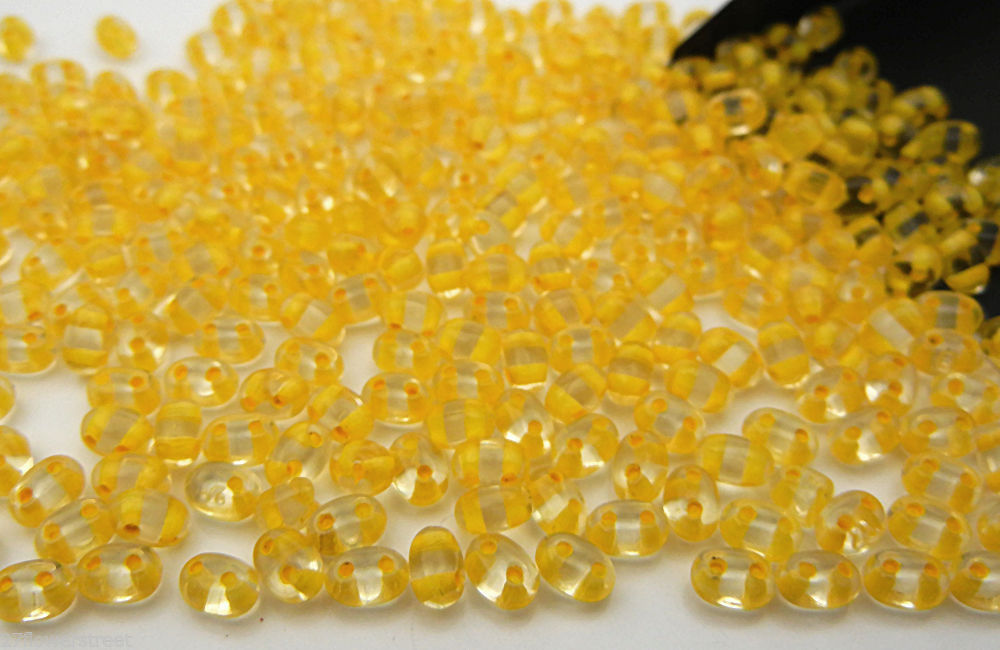 600 Czech Duo / Twin Seed Beads 2.5x5mm Crystal Yellow Lined color with 2 holes