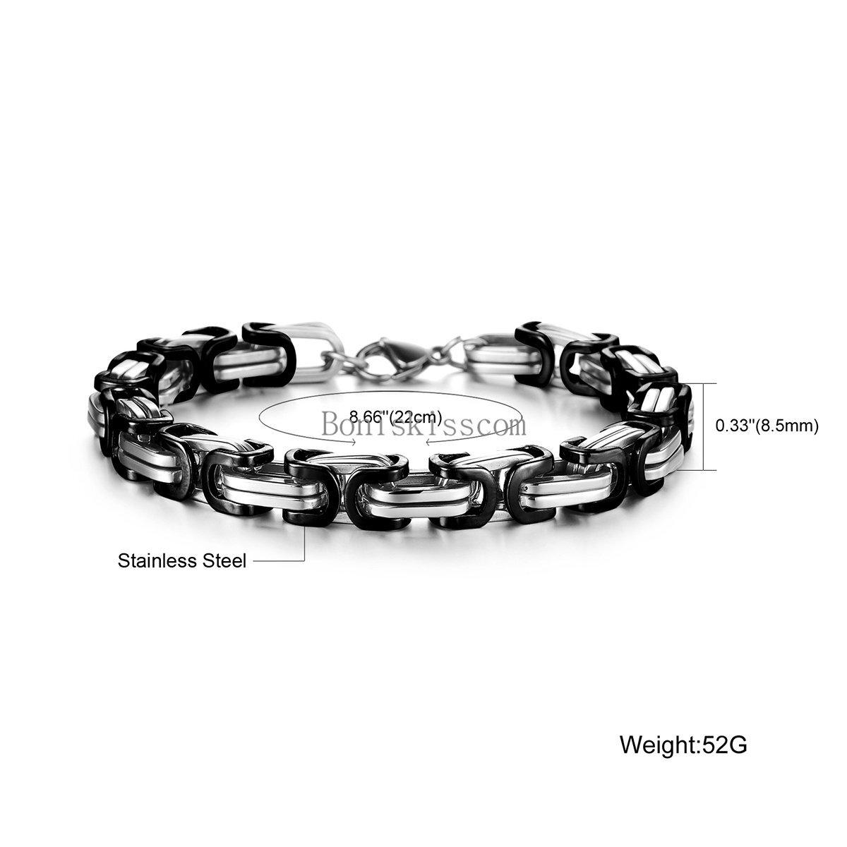 Silver Gold Black Tone Square Byzantine Stainless Steel Bracelet Mens Boys Chain