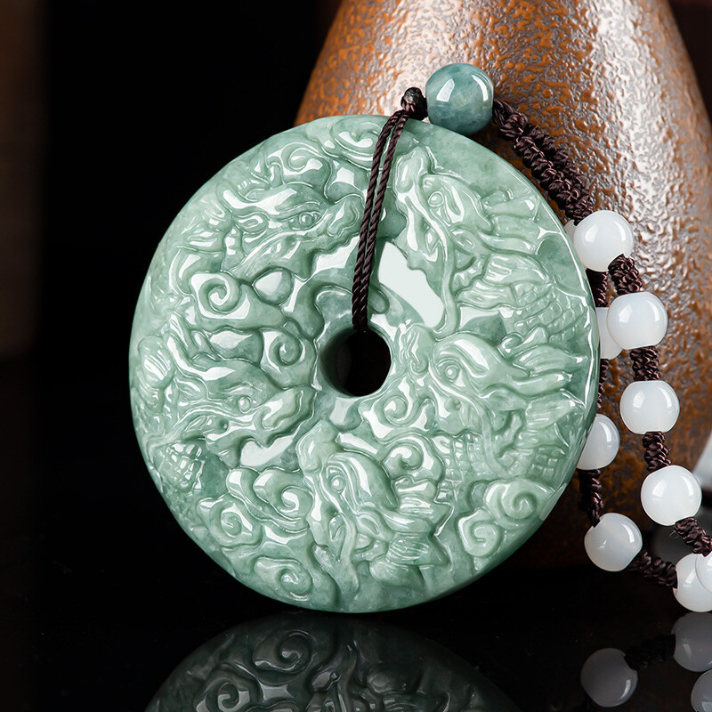 Jade Dragon Necklace Pendant Peace Buckle Jadeite Necklace Men Women JewelryGift