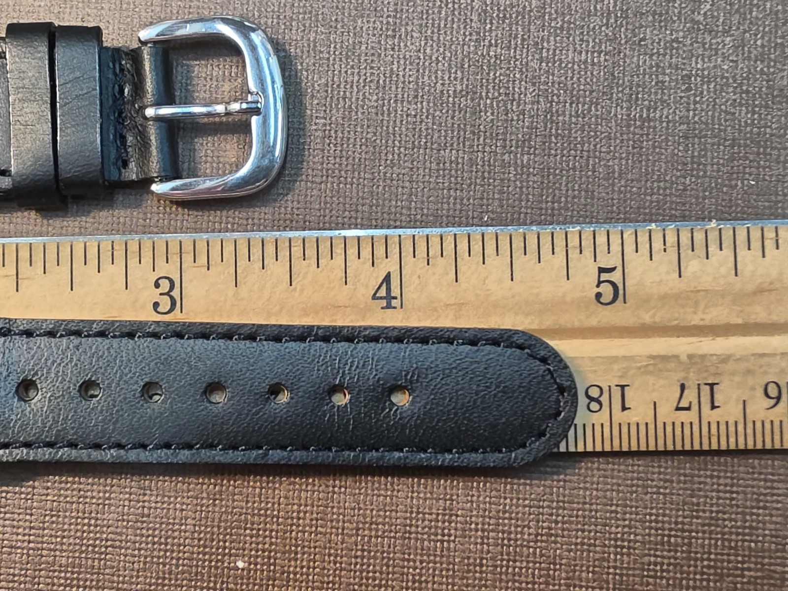 Vintage NOS Swiss Army Style 18mm Black Stitched Leather & Nylon Watch Band