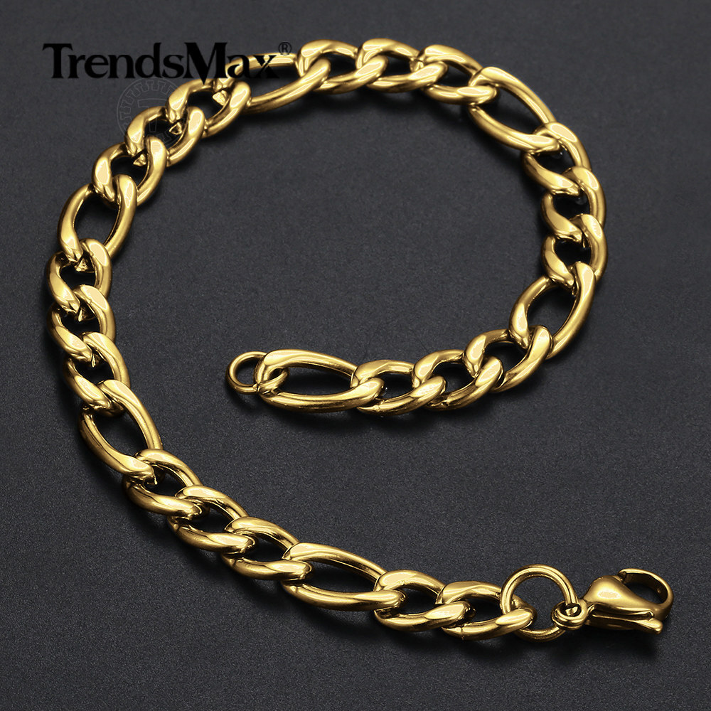 3/5/7/9mm Gold Plated Stainless Steel Figaro Chain Bracelet New Style Jewelry