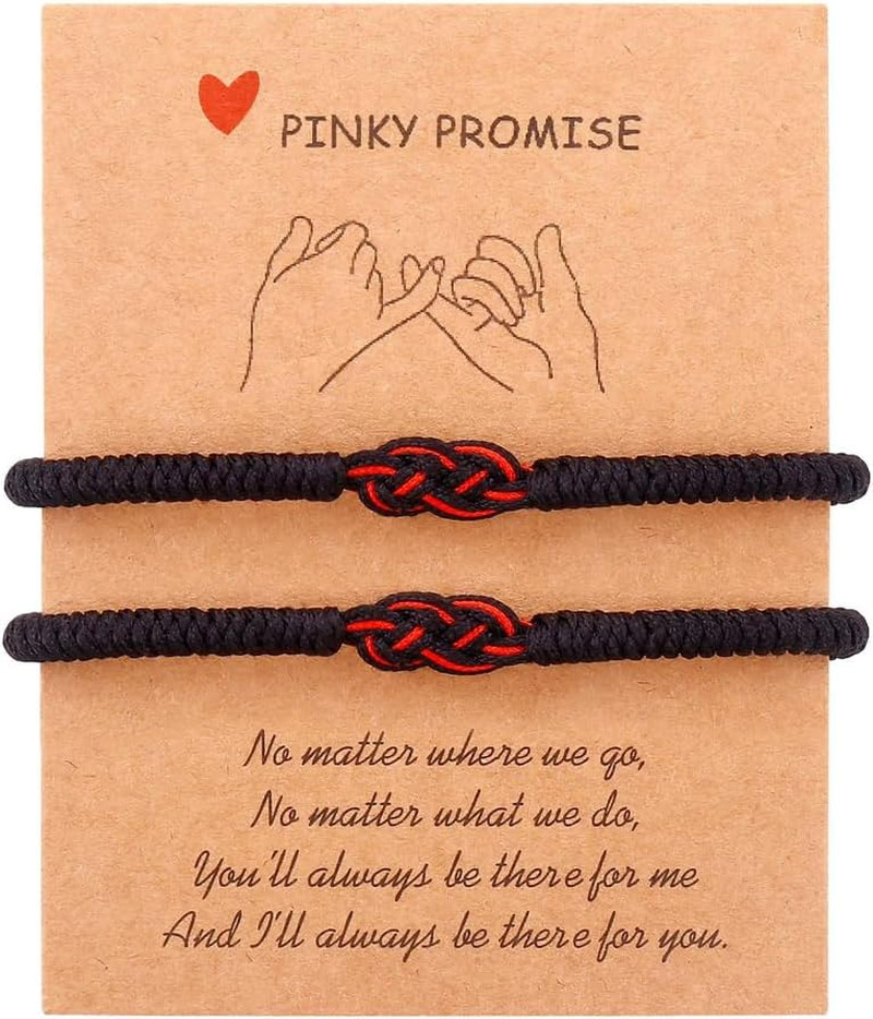 2 Pcs Braided Couple Bracelets Black Red String Knot Adjustable BFF Jewelry