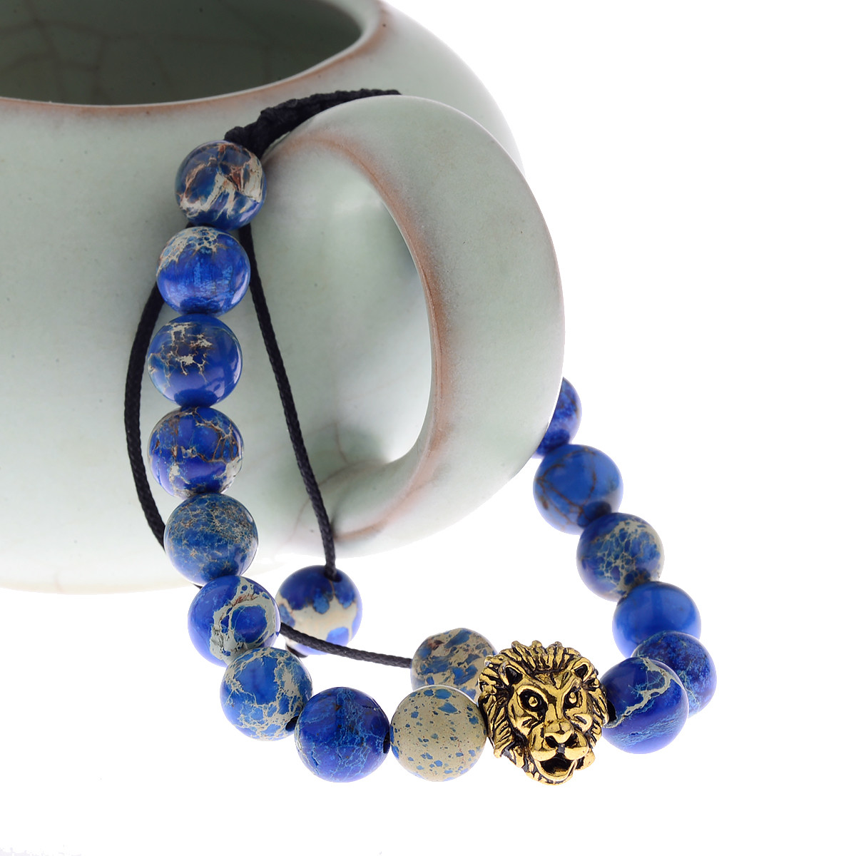 Fashion Men’s Women’s Lion Beads Regalite Lava Macrame Weaving Handmade Bracelet