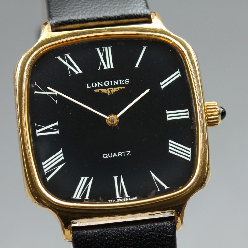 Working LONGINES 717 4352 Roman black square quartz men’s 17418