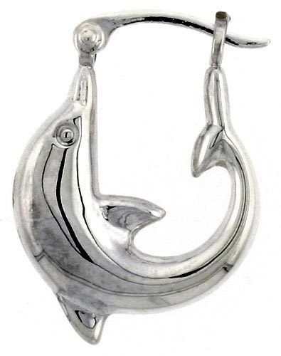925 Sterling Silver Dolphin Hoop Hinged Plain Earrings Aretes de Plata