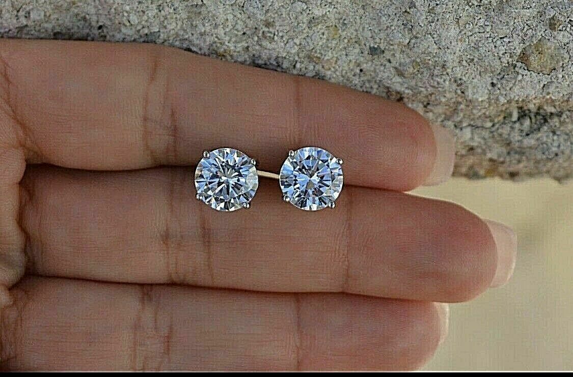 2Ct Lab-Created Diamond Solitaire Push Back Stud Earrings 14K White Gold Finish