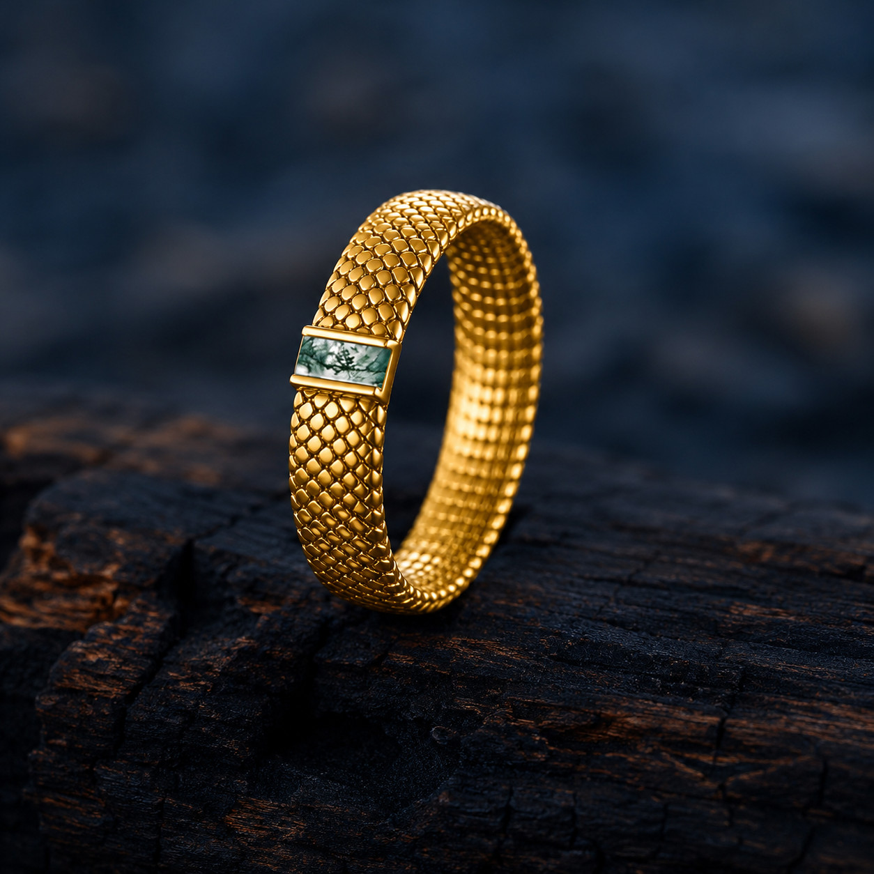 Vintage Moss Agate Promise Wedding Band Ring Mens Womens Band Ring Gift For Him