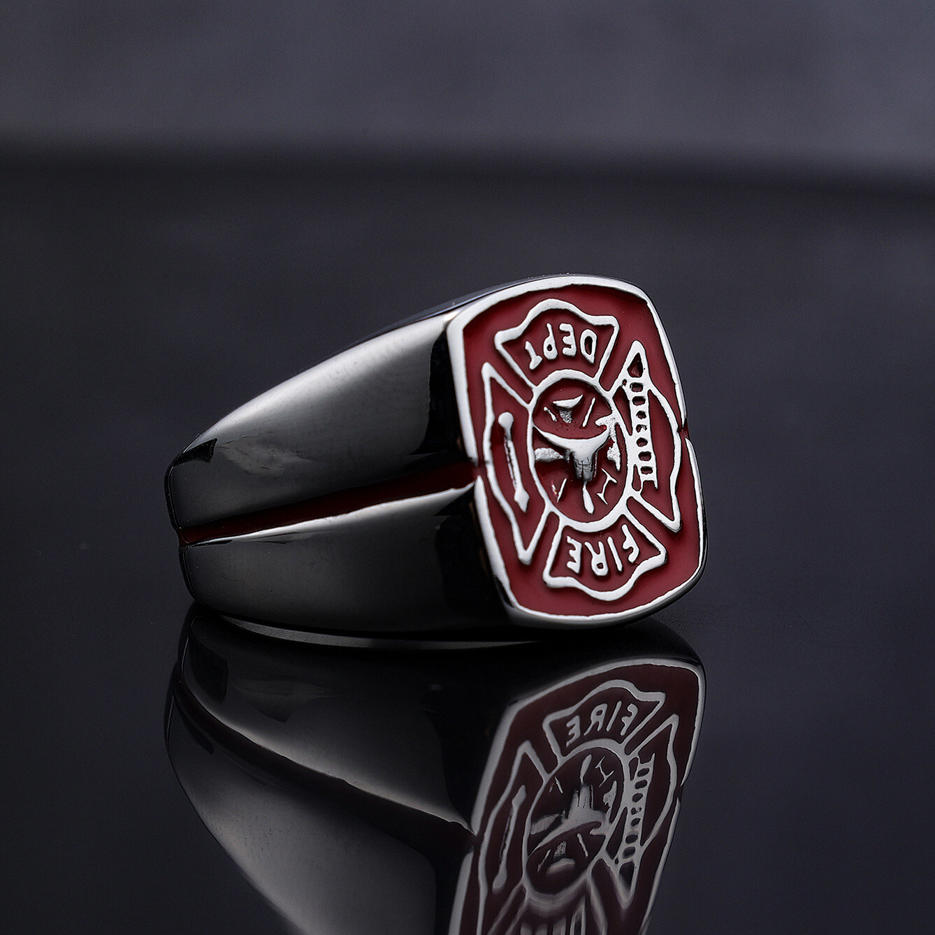 Men’s Personality Fire Polices Firelighter Trend Stainless Steel Rings Size 8-14