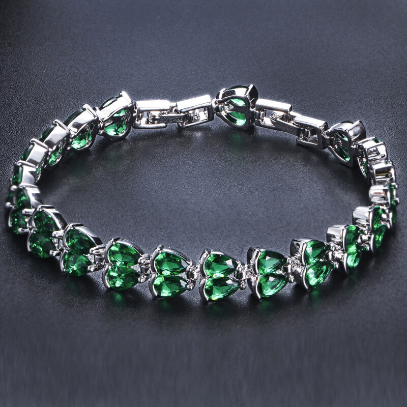 Silver Plated Cubic Zirconia Red Two line Drop Tennis Bracelet for Women Jewelry