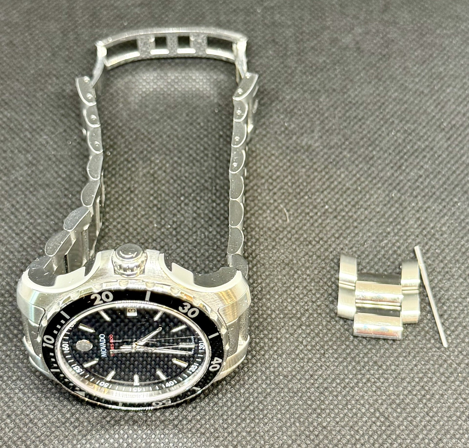 Used Great Condution Movado Series 800 Black Dial Steel Mens Swiss Watch