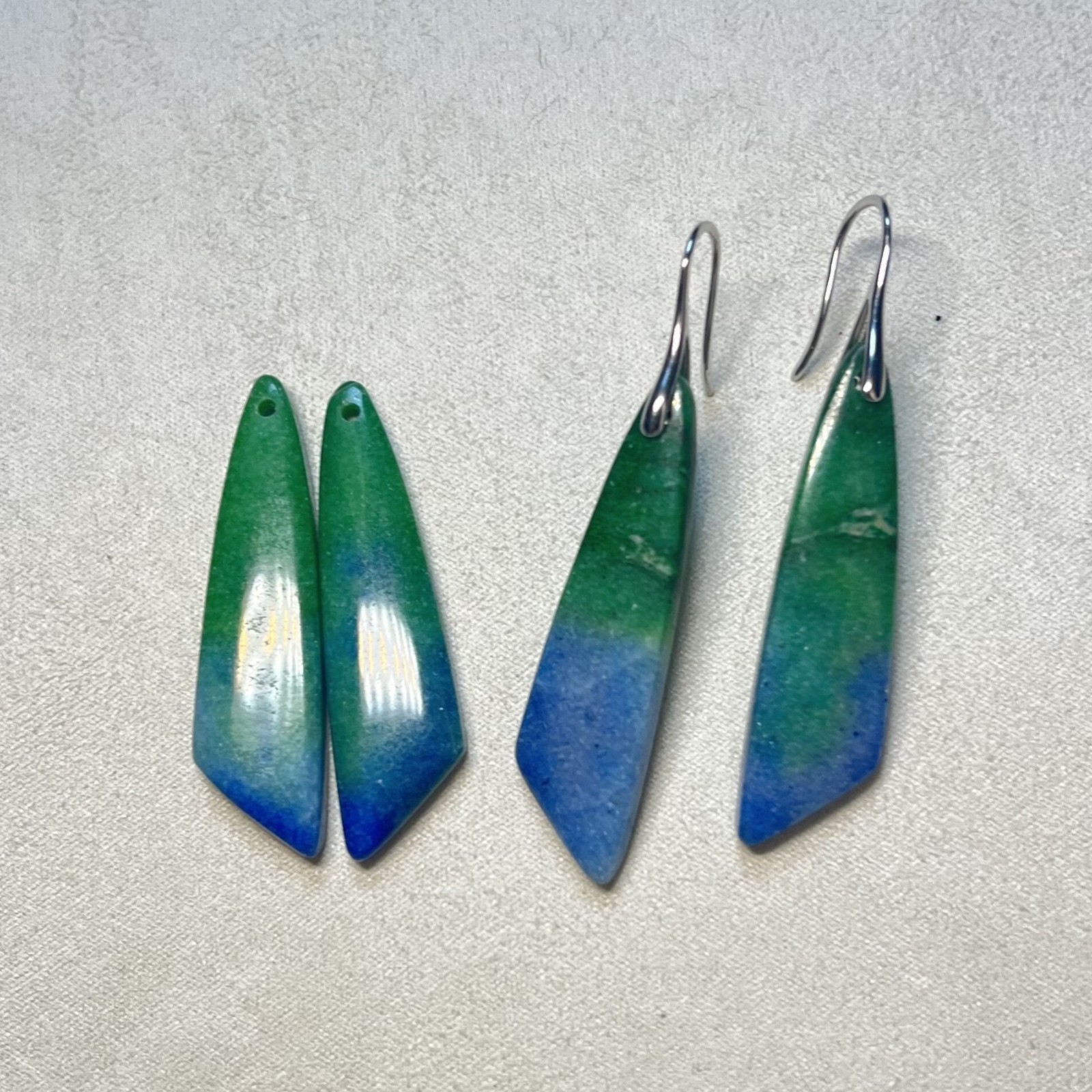 Blue Green Jasper Dangle Earrings Kite Shaped Gemstone Hook Earrings Boho Style