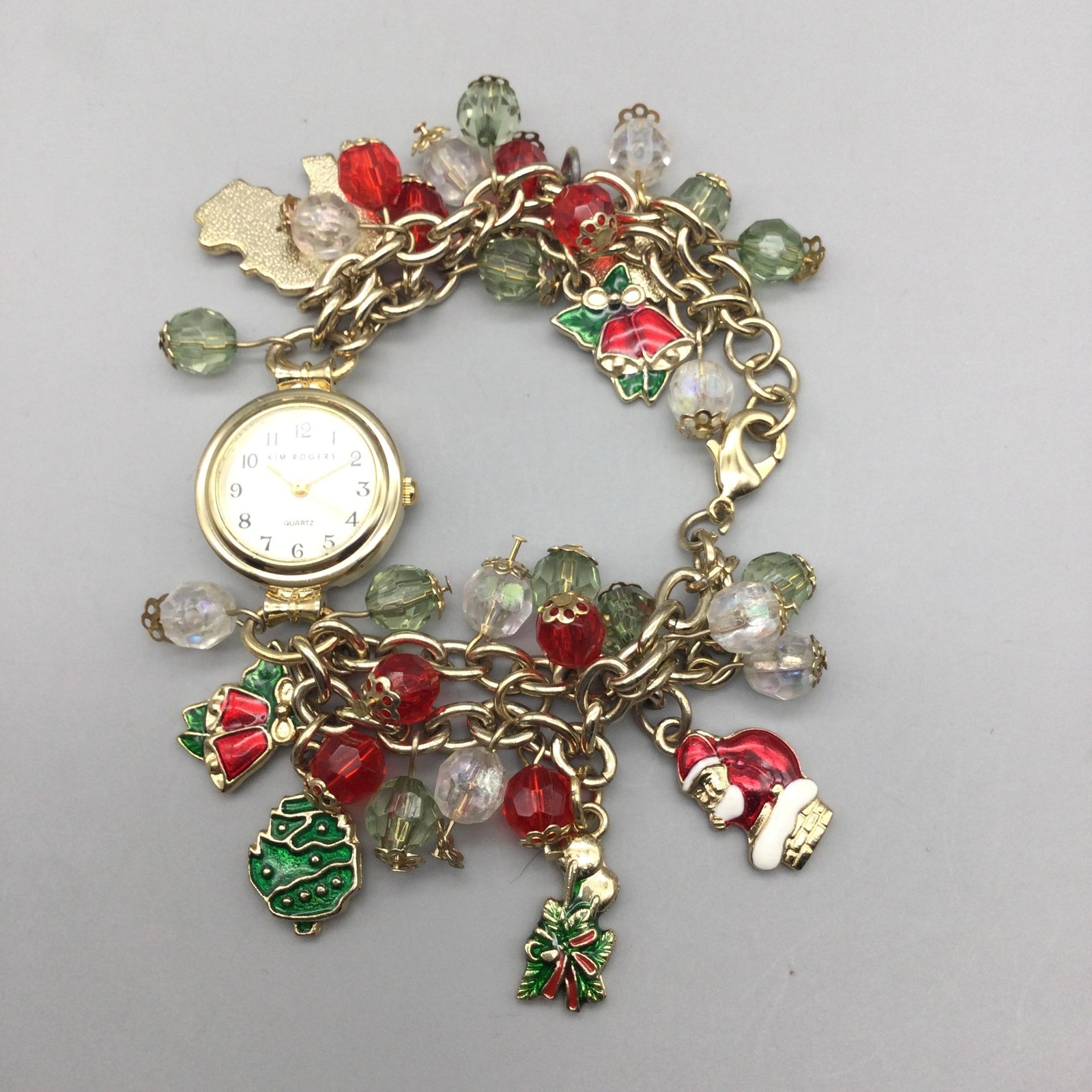 Kim Rogers Womens Watch 24mm Gold Tone Christmas Bracelet New Battery 7.25″