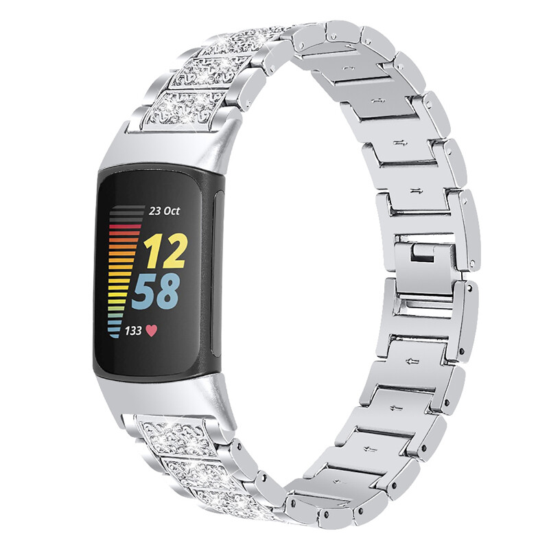 For Fitbit Charge 5 6 Replacement Wrist Strap bling Crystal metal Watch Band