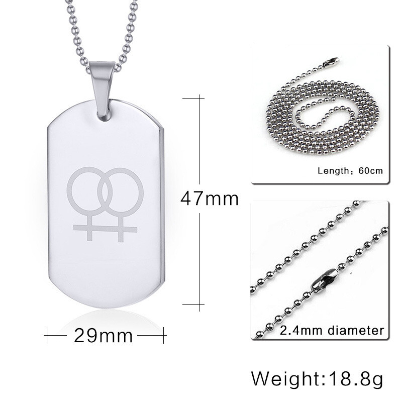 Titanium Steel Gay Men’s Logo Hang Tag Silver Letterable Necklace Jewelry Gift