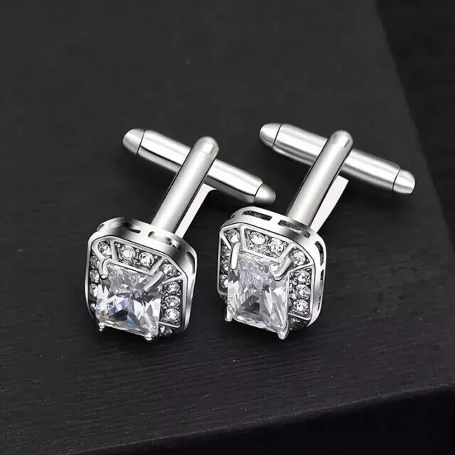 Emerald Lab Created Diamond Diamond Men’s Court Cufflink 14k White Gold Plated