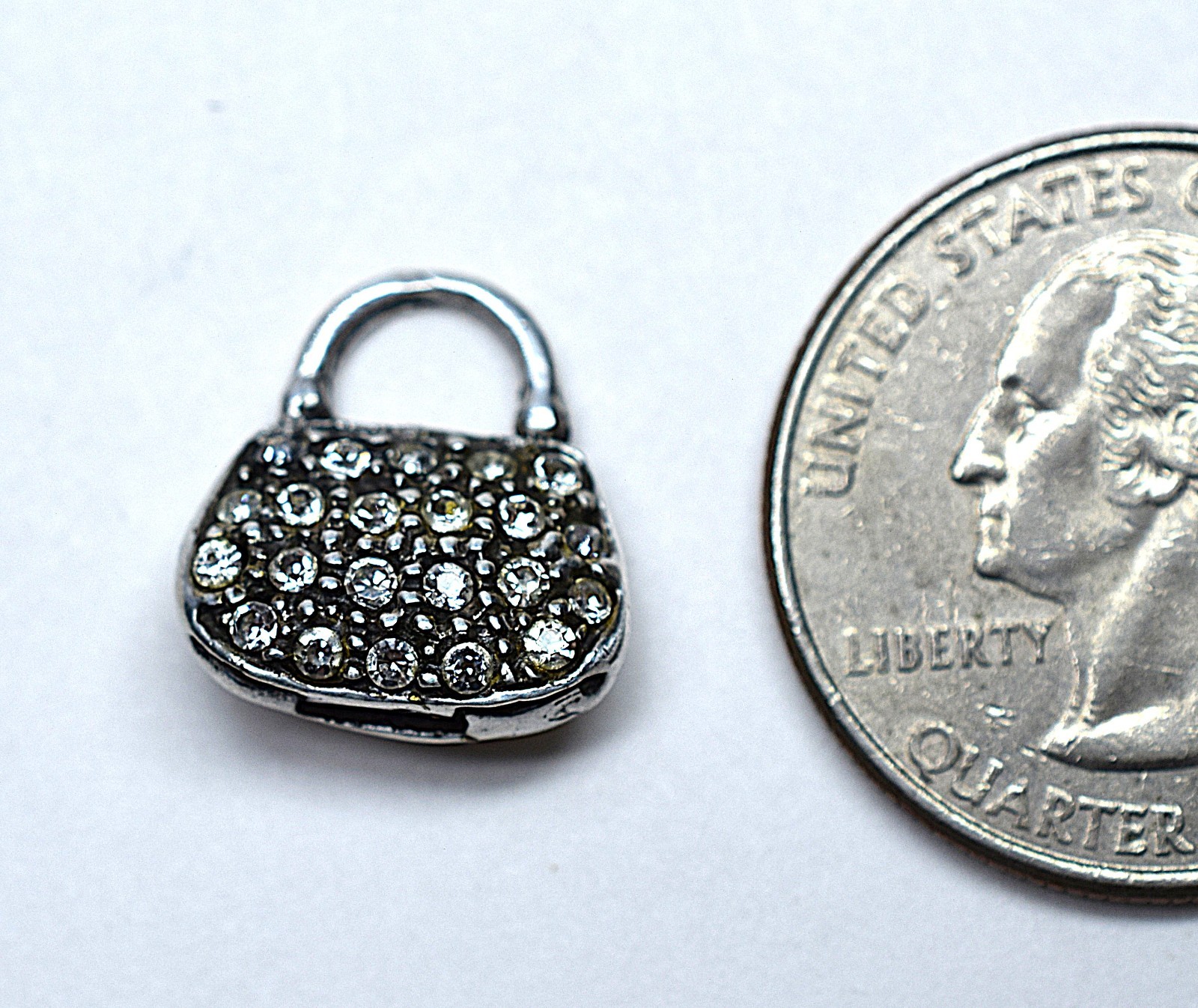 Sterling Silver Purse Charm – Pavé Rhinestones – .925 Marked – 1.95g Jewelry