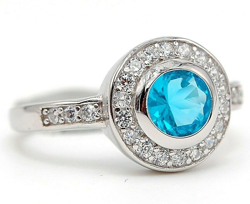 2CT Heat Treated Blue Topaz 925 Solid Sterling Silver Ring Sz 6, UB3-8