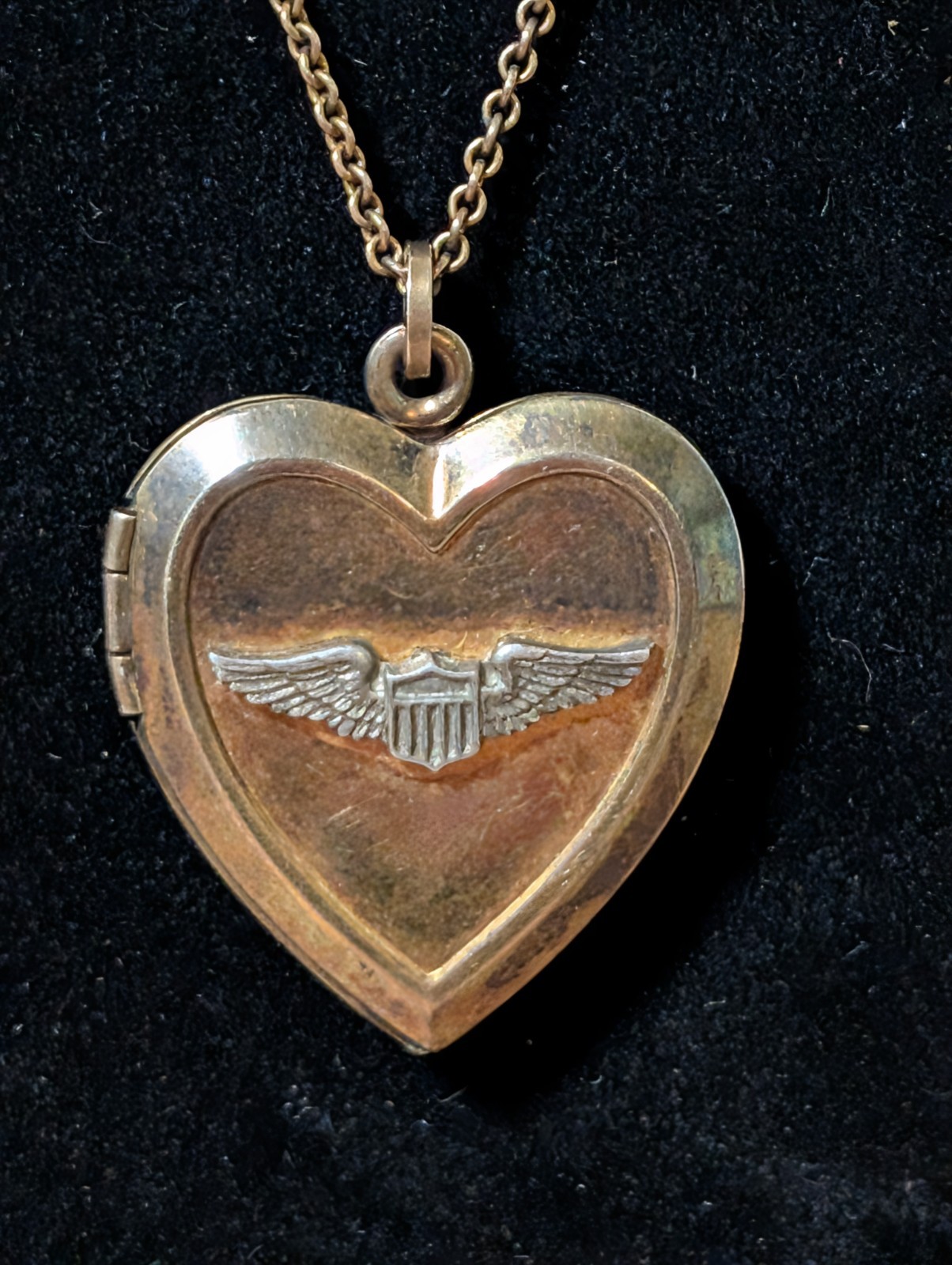 Vintage WWII Sweetheart Locket Necklace Wings Pendant 12k Gold Plated Sterling