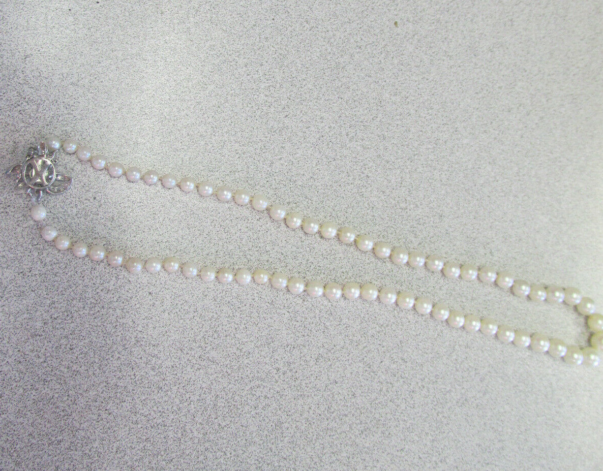 Estate 18 inch Graduated Pearl Necklace with Diamond Clasp 4.5- 8 mm MAKE OFFER