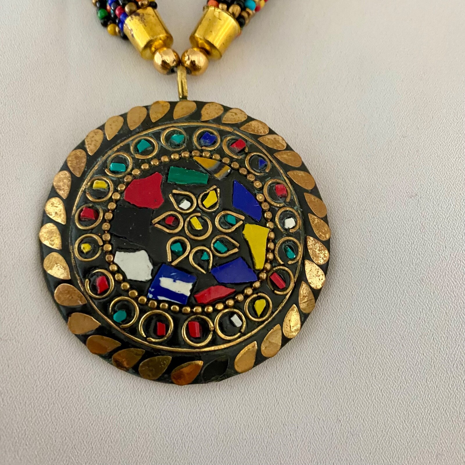 Ethnic Style Multi Coloured/Strand Beaded Boho Necklace with Pendant – NEW