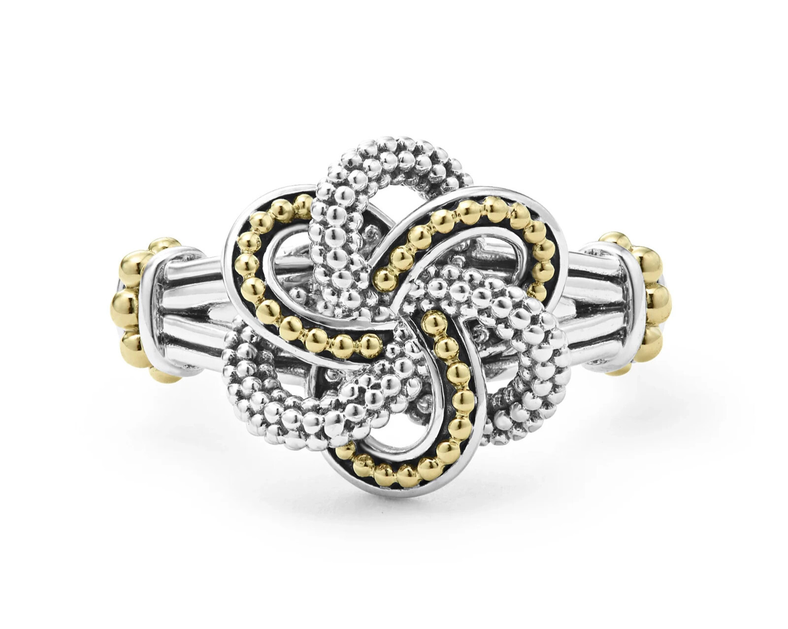 NEW LAGOS LOVE KNOT 925 STERLING SILVER & 18K GOLD Two-Tone LOVE KNOT Ring 7