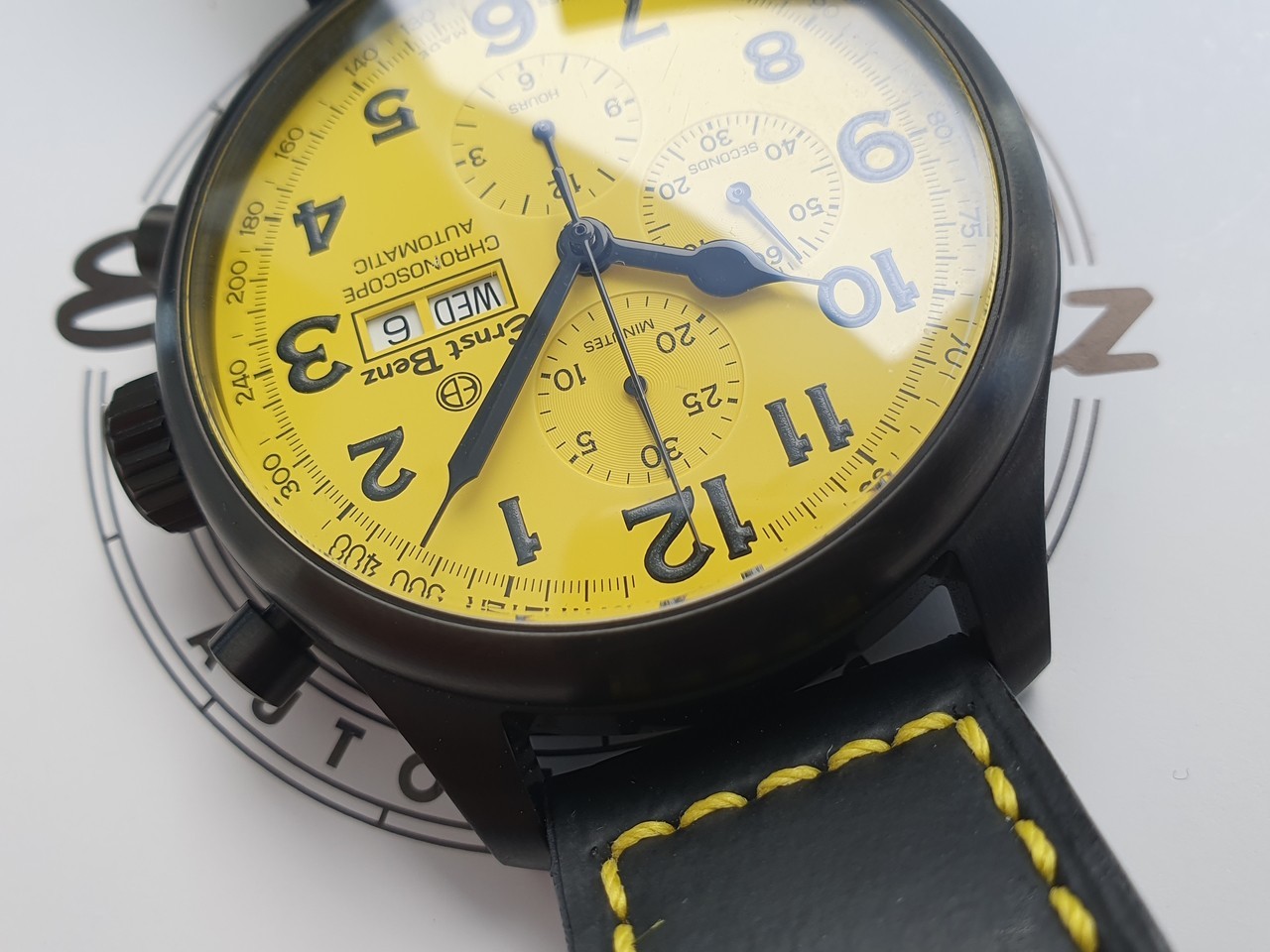 RARE Ernst Benz Chronoscope DLC yellow dial 47mm automatic chrono MINT RRP £5500