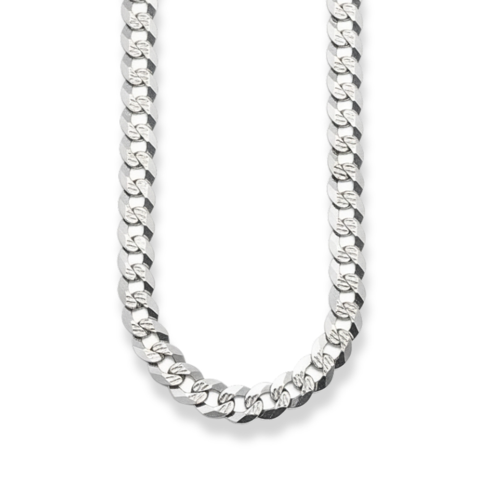 Men’s 925 Silver Diamond Cut Flat Miami Curb Cuban Link Chain Necklace 10mm
