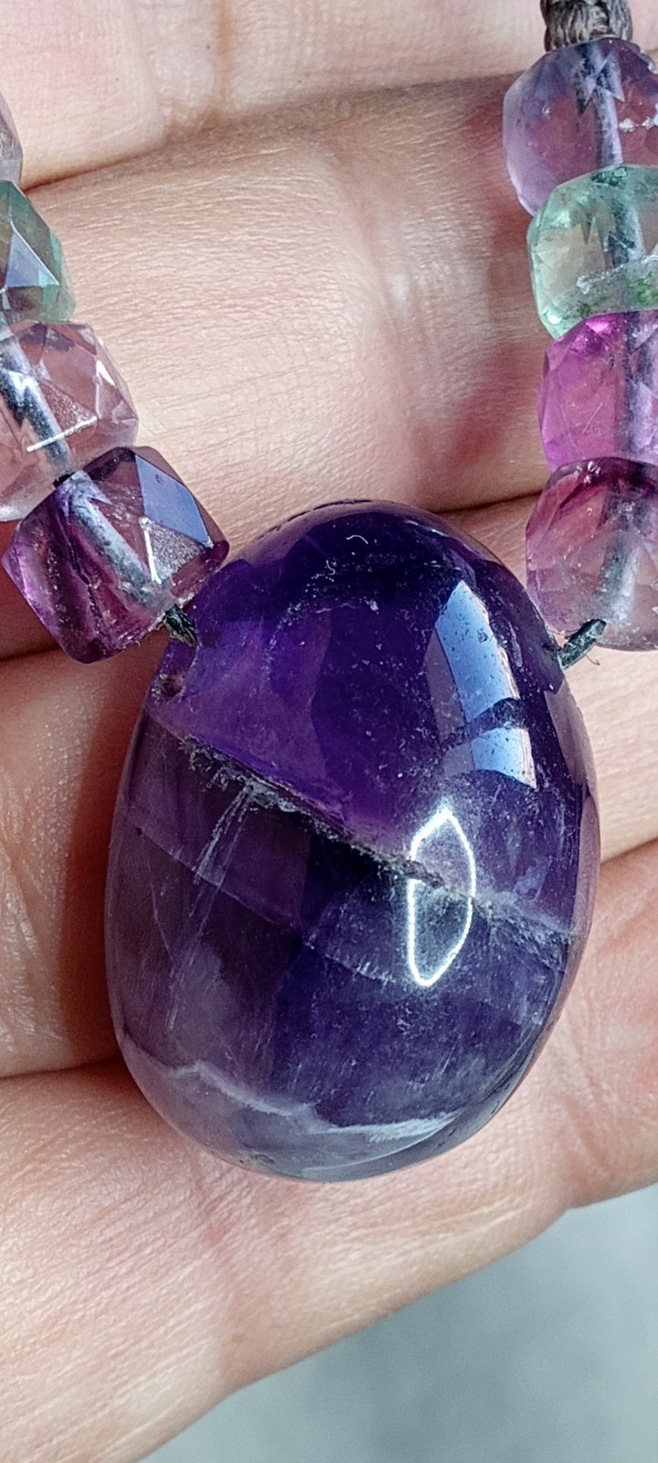 Amethyst Natural Stone With Flourite Beads Adjustable Neckalce.