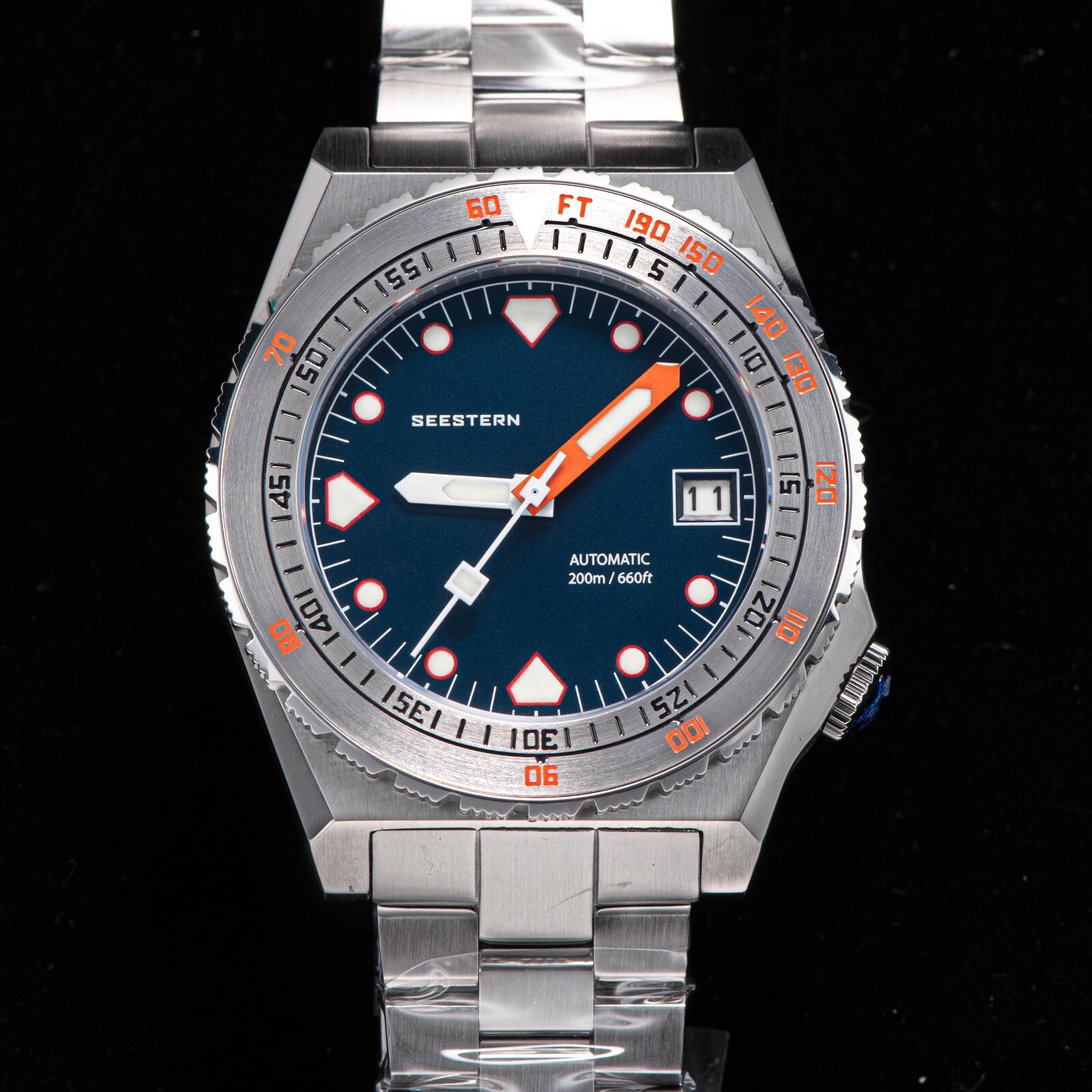 Seestern V3 S407-600T.E LUME DATE Bezel 200m DIVER’S Mens Sport Watch DEEP BLUE