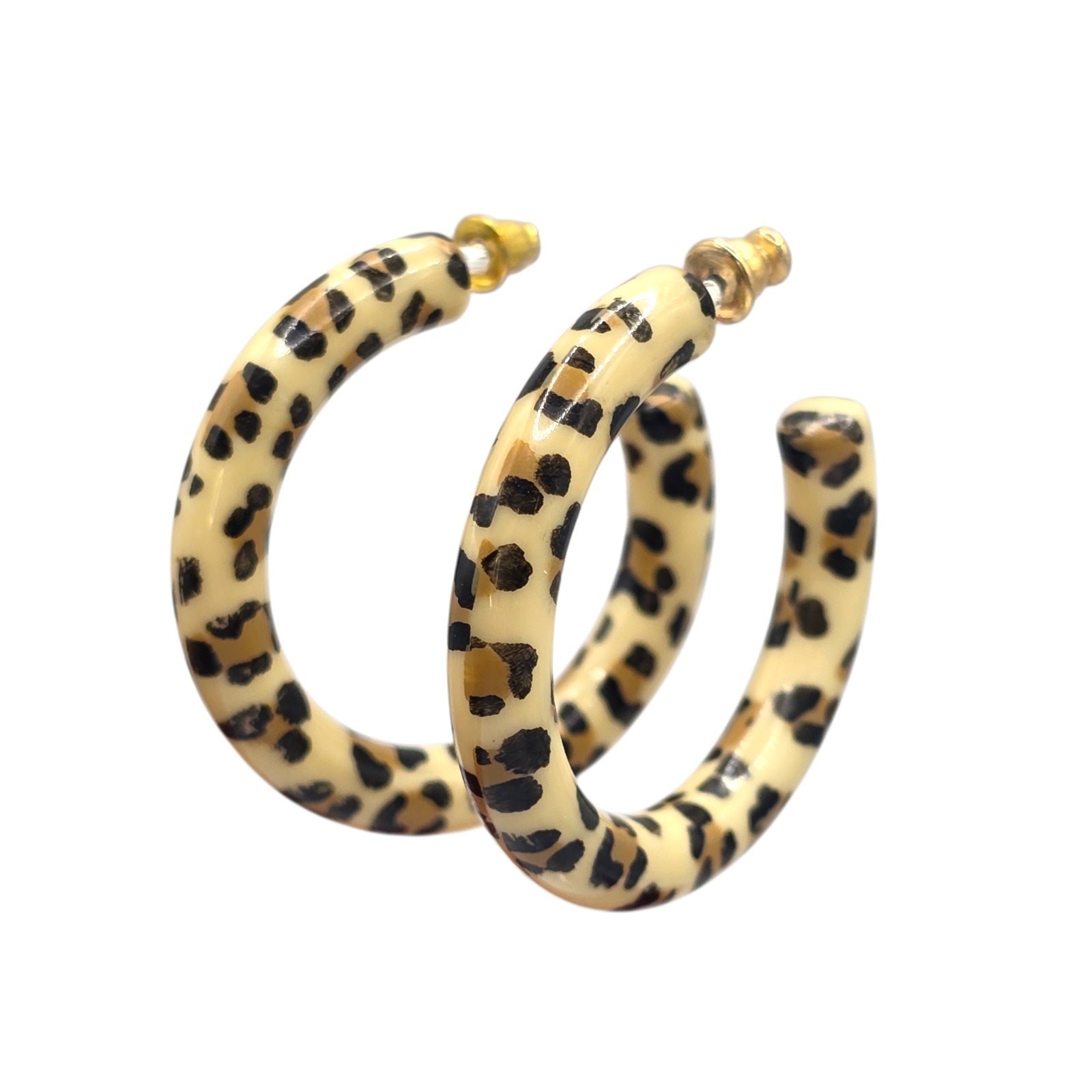 Earrings Leopard Print Camy Cheetah Hoop Acrylic Pierced Statement SKU 3372