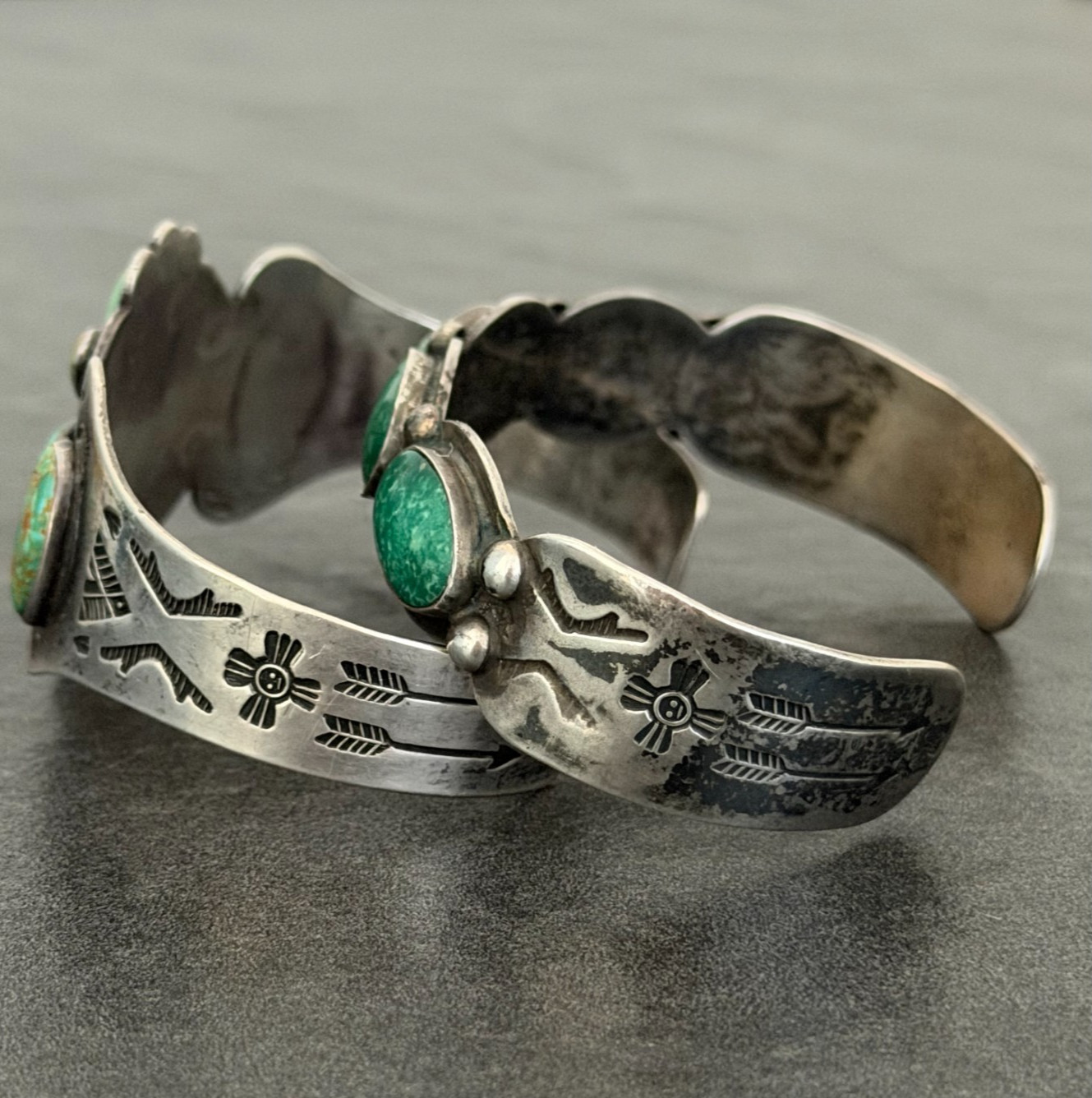 OLD Fred Harvey Era Navajo CERRILLOS Turquoise Silver Bracelet 7 in