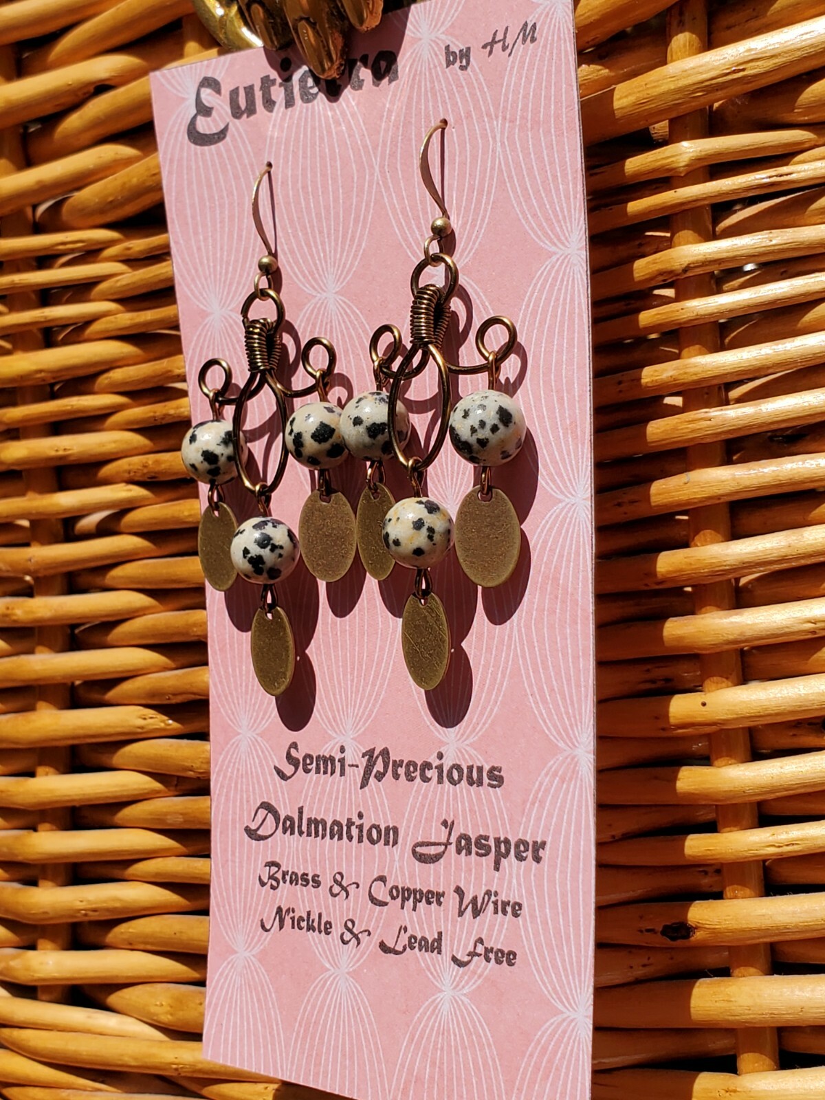 Eutierra Semi-Precious Dalmation Jasper Earrings Hand Crafted In The USA 2 1/2″