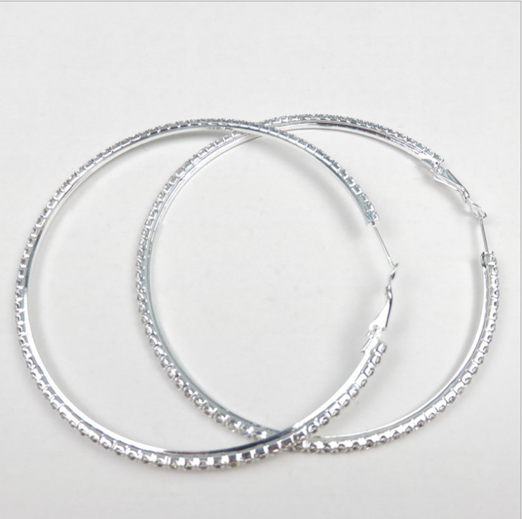 Bling Bling 3″ Silver Rhinestone Crystal Hoop Earrings Big Circle Celebrity